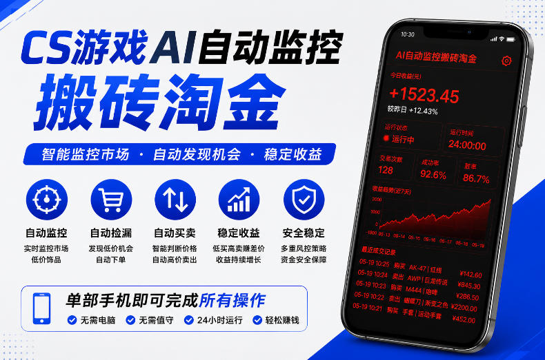 CS游戏AI自动监控搬砖淘金，稳定运行多年，支持任何形式验证，日入300+【揭秘】-赚钱驿站