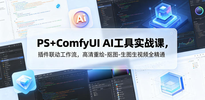 PS+ComfyUI AI工具实战课，插件联动工作流，高清重绘-抠图-生图生视频全精通-赚钱驿站