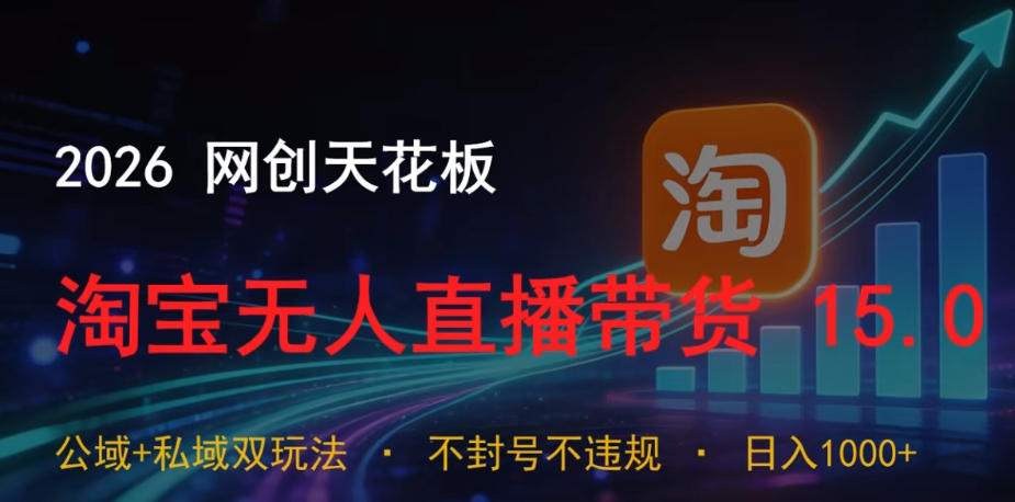 2026网创天花板，淘宝无人直播带货15.0，公域+私域双玩法，日入1k+，不违规不封号【揭秘】-赚钱驿站