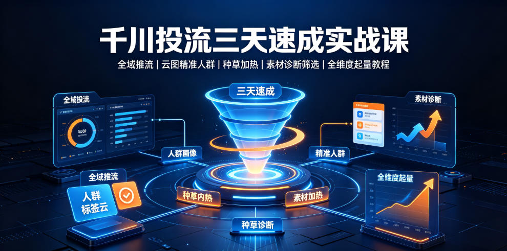 千川投流三天速成实战课｜全域推流、云图精准人群、种草加热、素材诊断筛选全维度起量教程-赚钱驿站