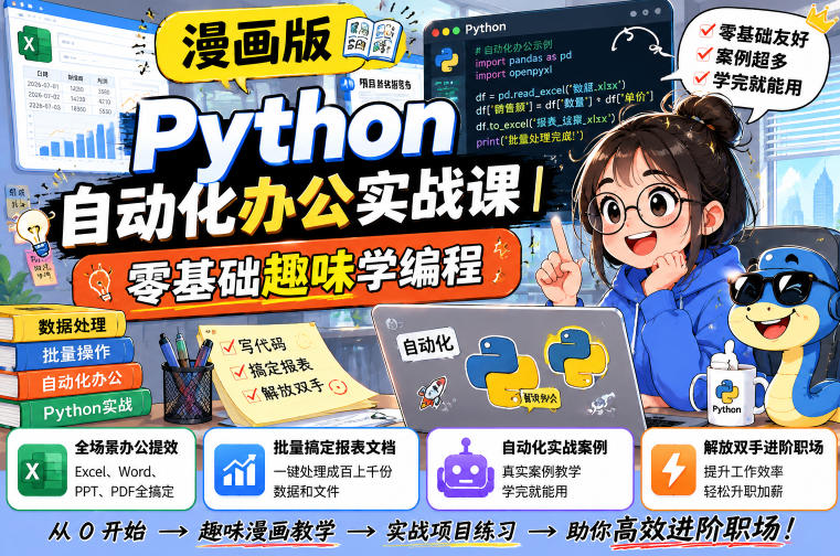 漫画版Python自动化办公实战课｜零基础趣味学编程，全场景办公提效、批量搞定报表文档、解放双手进阶职场-赚钱驿站