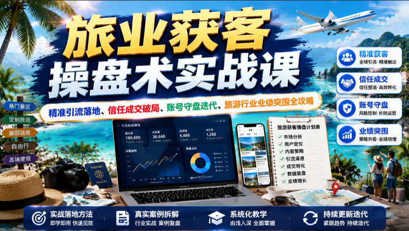旅业获客操盘术实战课｜精准引流落地、信任成交破局、账号守盘迭代、旅游行业业绩突围全攻略-赚钱驿站