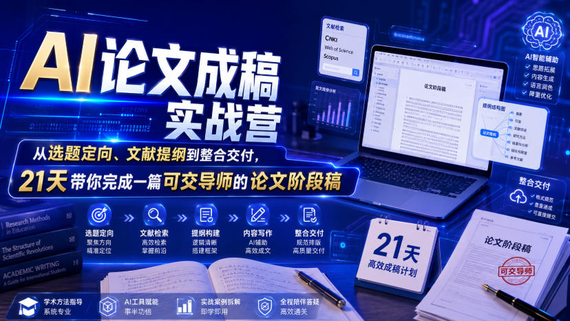 AI论文成稿实战营，从选题定向、文献提纲到整合交付，21天带你完成一篇可交导师的论文阶段稿-赚钱驿站