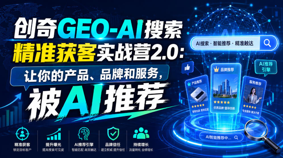 创奇GEO-AI搜索精准获客实战营2.0：让你的产品、品牌和服务，被AI推荐-赚钱驿站