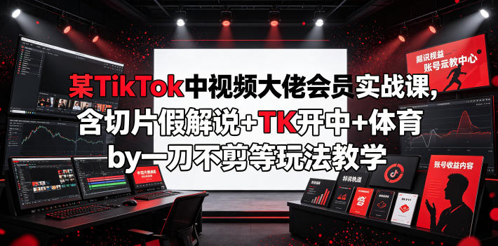 某TikTok中视频大佬会员实战课，含切片假解说+TK开中+体育by一刀不剪等玩法教学-赚钱驿站