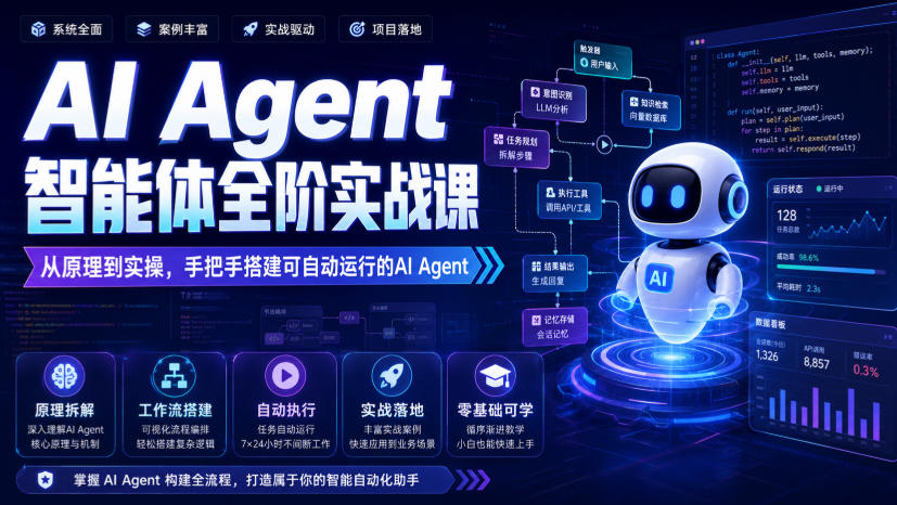 AI Agent智能体全阶实战课，从原理到实操，手把手搭建可自动运行的AI Agent（更新）-赚钱驿站