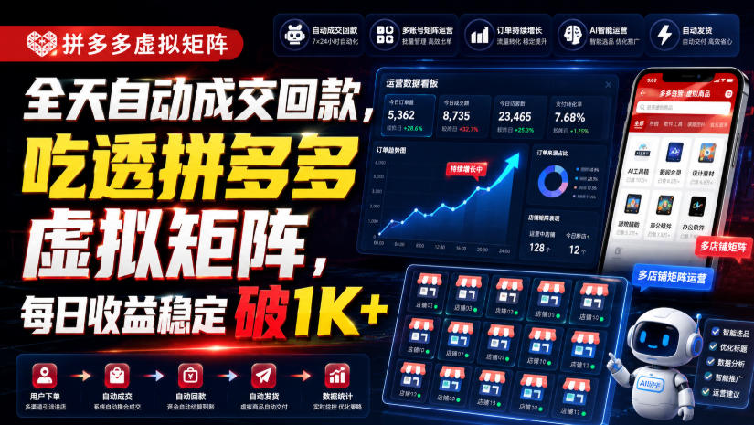 全天自动成交回款，吃透拼多多虚拟矩阵，每日收益稳定破1K+【揭秘】-赚钱驿站
