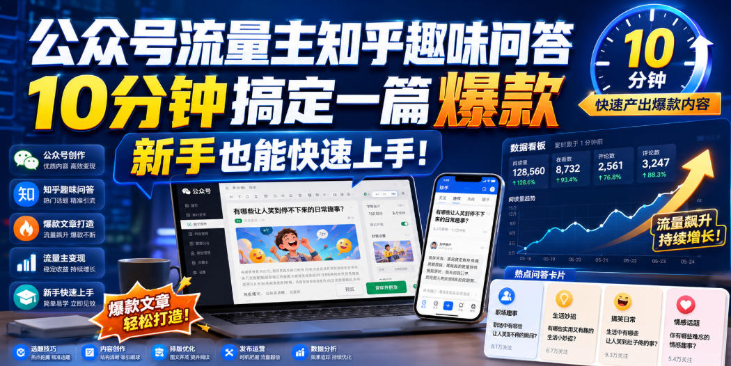 公众号流量主知乎趣味问答，10分钟搞定一篇爆款，新手也能快速上手！-赚钱驿站