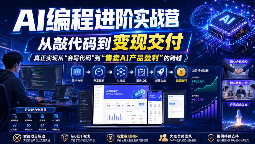 AI编程进阶实战营，从敲代码到变现交付，，真正实现从“会写代码”到“售卖AI产品盈利”的跨越-赚钱驿站