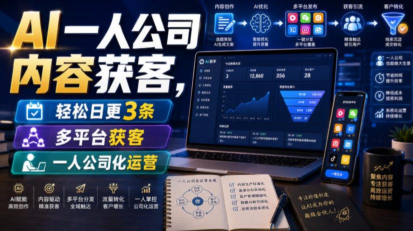 AI一人公司内容获客，轻松日更3条，多平台获客，一人公司化运营（更新0827）-赚钱驿站