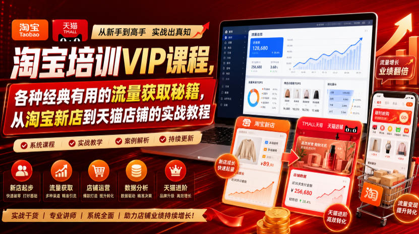 淘宝培训VIP课程，各种经典有用的流量获取秘籍，从淘宝新店到天猫店铺的实战教程（更新08月20日）-赚钱驿站