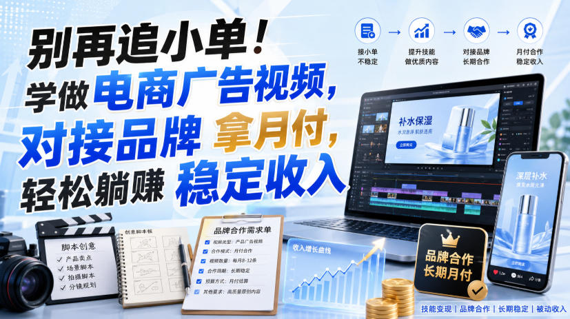 别再追小单！学做电商广告视频，对接品牌拿月付，轻松躺賺稳定收入【原创双语字幕】-赚钱驿站