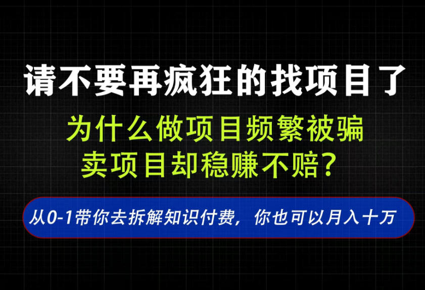 找项目？别傻了！卖项目才是真的一本万利！看完你全都懂了【揭秘】-赚钱驿站