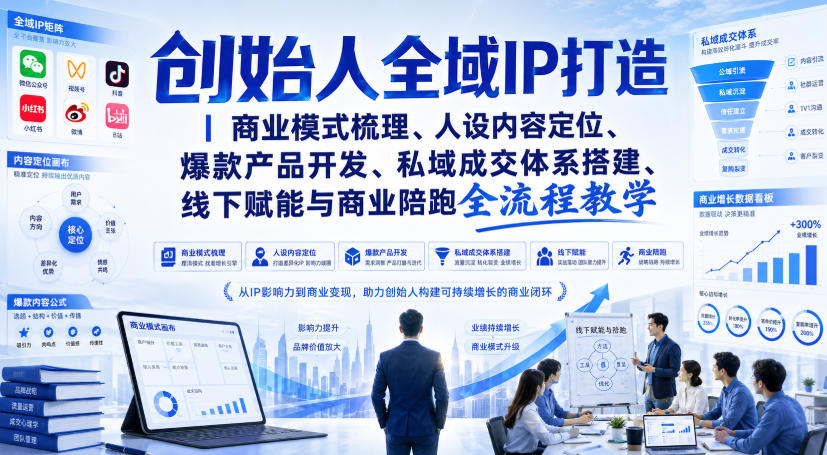 创始人全域IP打造｜商业模式梳理、人设内容定位、爆款产品开发、私域成交体系搭建、线下赋能与商业陪跑全流程教学-赚钱驿站