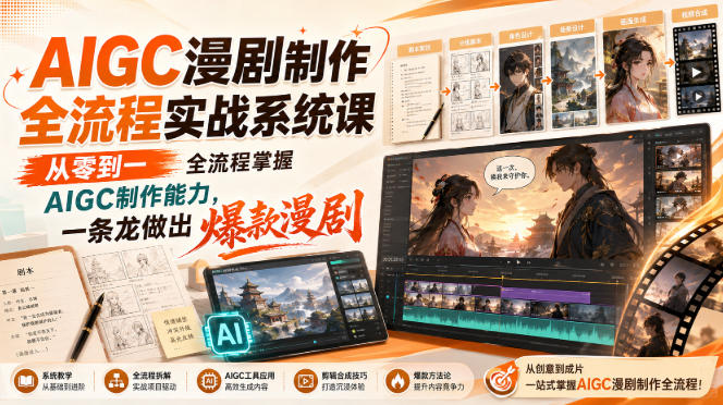 AIGC漫剧制作全流程实战系统课，从零到一全流程掌握AIGC制作能力，一条龙做出爆款漫剧-赚钱驿站