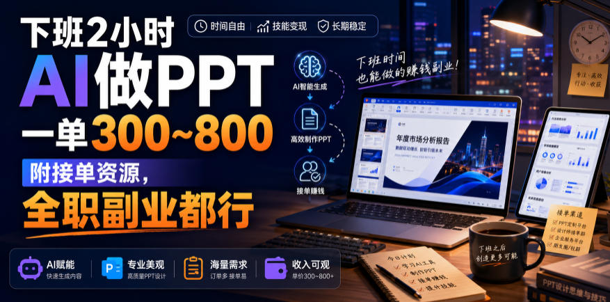 下班2小时AI做PPT，一单300~800，附接单资源，全职副业都行【揭秘】-赚钱驿站