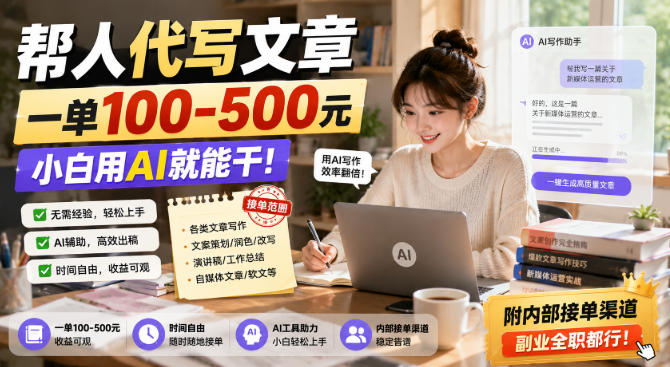 帮人代写文章，一单100-500，小白用AI就能干，附内部接单渠道，副业全职都行【揭秘】-赚钱驿站