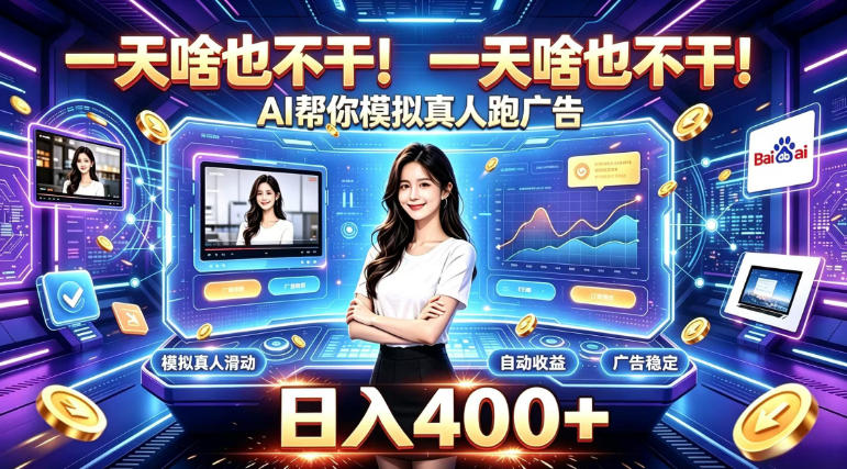 一天啥也不干！AI帮你模拟真人跑广告，稳定日入400+，实现真正被动变现【揭秘】-赚钱驿站