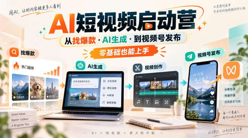 AI短视频启动营，从找爆款·AI生成·到视频号发布，零基础也能上手-赚钱驿站