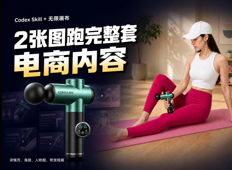 Codex+Skill+无限画布：两张图跑出一整套电商内容-赚钱驿站