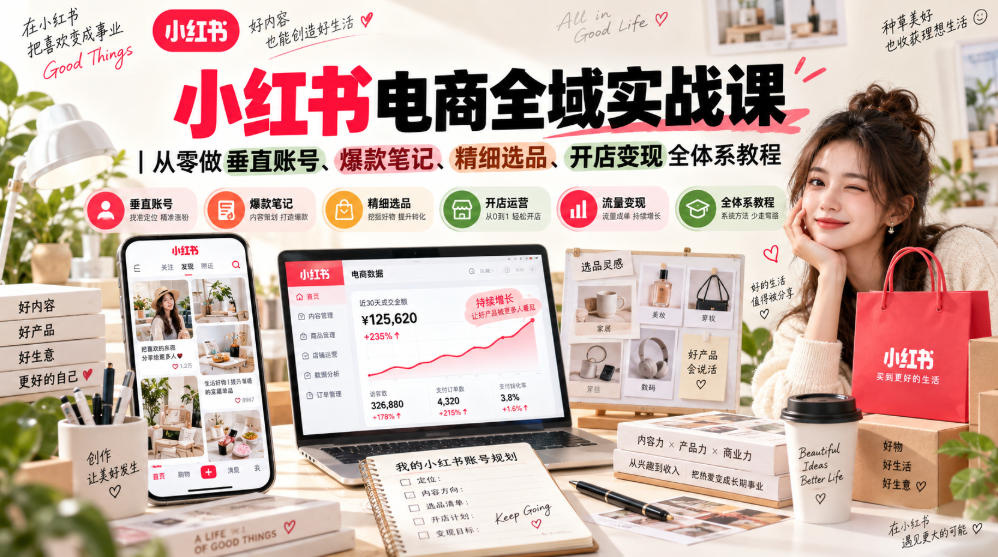 小红书电商全域实战课｜从零做垂直账号、爆款笔记、精细选品、开店变现全体系教程-赚钱驿站