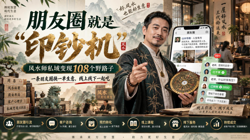 朋友圈就是“印钞机”，风水师私域变现108个野路子，一条朋友圈换一单生意，线上线下一起吃【文档】-赚钱驿站
