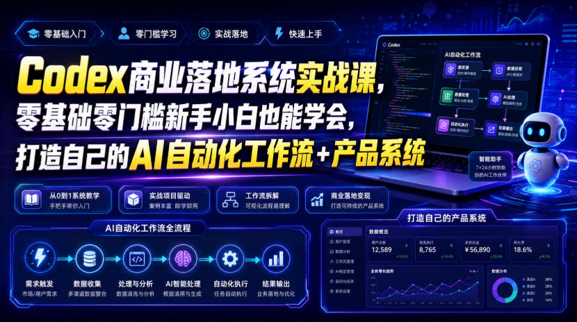 Codex商业落地系统实战课，零基础零门槛新手小白也能学会，打造自己的AI自动化工作流+产品系统（更新）-赚钱驿站