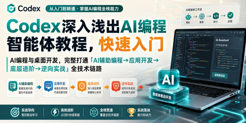Codex深入浅出AI编程智能体教程，快速入门AI编程与桌面开发，打通「AI辅助编程→应用开发→底层进阶→逆向实战」全技术链路-赚钱驿站