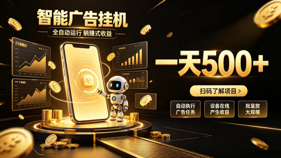 智能广告挂G项目，无需人工值守，全自动躺賺增收，单日收益可达500+【揭秘】-赚钱驿站