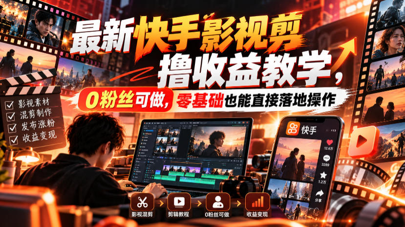 最新快手影视混剪撸收益教学，0粉丝可做，零基础也能直接落地操作-赚钱驿站
