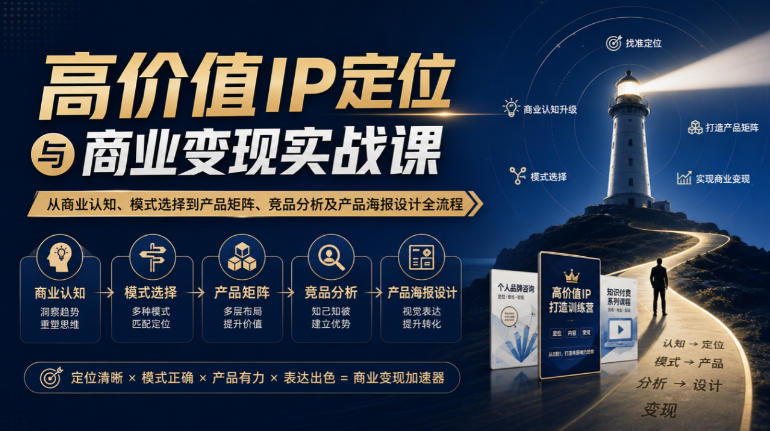 【无水印】高价值IP定位与商业变现实战课，从商业认知、模式选择到产品矩阵、竞品分析及产品海报设计全流程-赚钱驿站