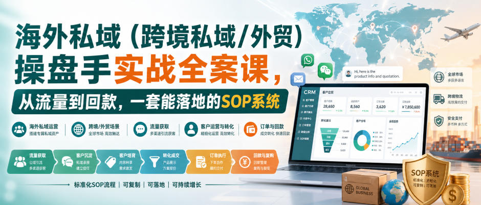海外私域（跨境私域/外贸）操盘手实战全案课，从流量到回款，一套能落地的SOP系统-赚钱驿站