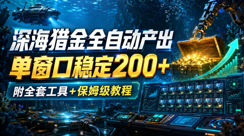 深海猎金全自动产出，单窗口稳定200+，附全套工具+保姆级教程【揭秘】-赚钱驿站