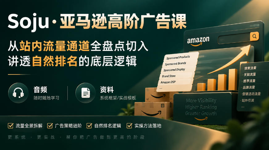 亚马逊高阶广告课，从站内流量通道全盘点切入，讲透自然排名的底层逻辑（直播+音频+资料）-赚钱驿站