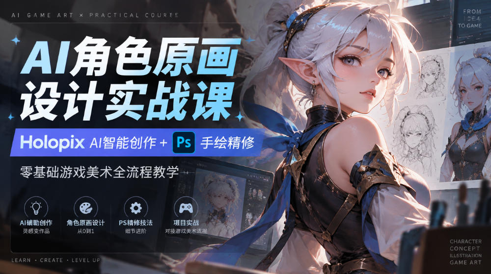 AI角色原画设计实战课｜Holopix AI智能创作+PS手绘精修，零基础游戏美术全流程教学-赚钱驿站
