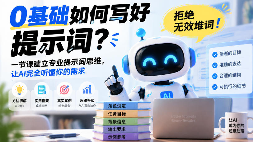 0基础如何写好提示词，拒绝无效堆词！一节课建立专业提示词思维，让AI完全听懂你的需求-赚钱驿站