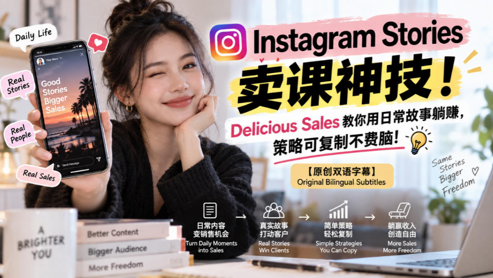 Instagram Stories卖课神技！Delicious Sales教你用日常故事躺賺，策略可复制不费脑！【原创双语字幕】-赚钱驿站