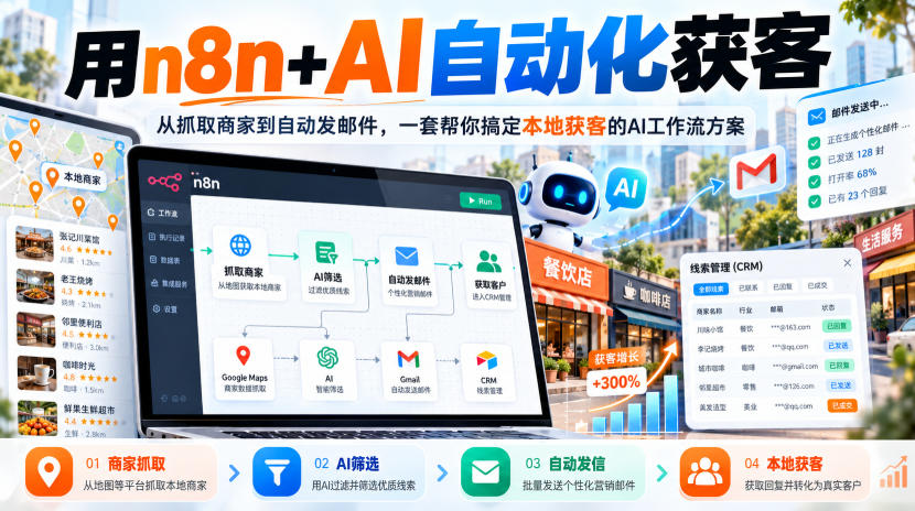 【无水印】用n8n+AI自动化获客，从抓取商家到自动发邮件，一套帮你搞定本地获客的AI工作流方案【原创双语字幕】-赚钱驿站