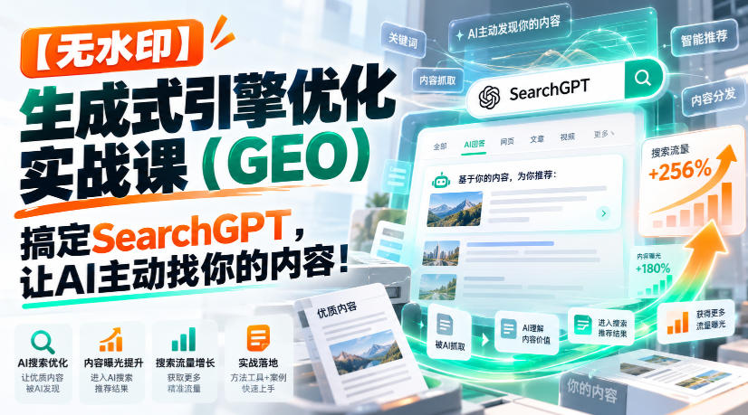 【无水印】生成式引擎优化（GEO）实战课：搞定SearchGPT，让AI主动找你的内容！【原创双语字幕】-赚钱驿站