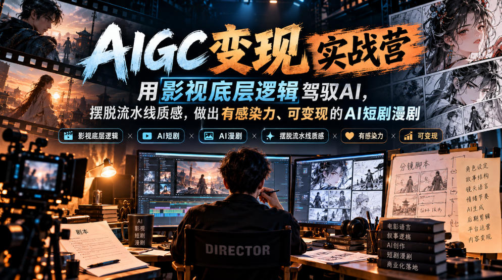 AIGC变现实战营，用影视底层逻辑驾驭AI，摆脱流水线质感，做出有感染力、可变现的AI短剧漫剧-赚钱驿站