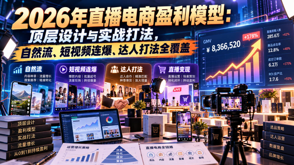 2026年直播电商盈利模型：顶层设计与实战打法，自然流、短视频连爆、达人打法全覆盖-赚钱驿站