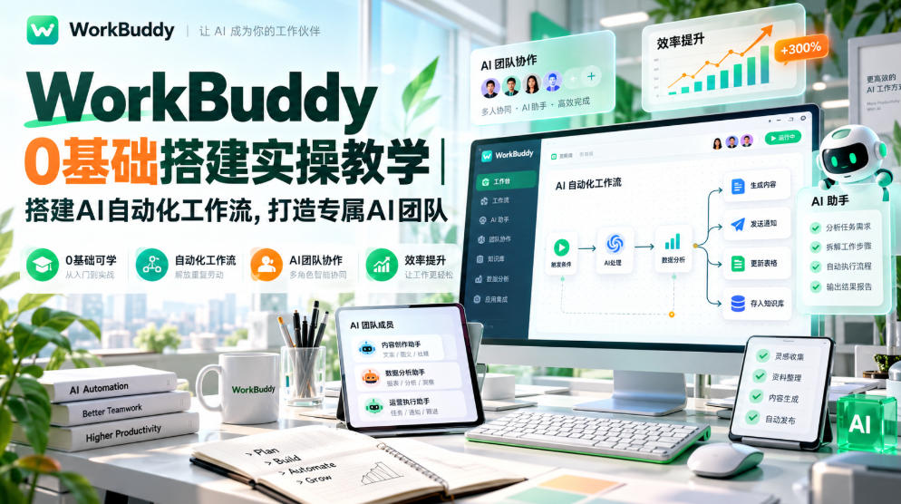 WorkBuddy 0基础搭建实操教学｜搭建AI自动化工作流，打造专属AI团队-赚钱驿站