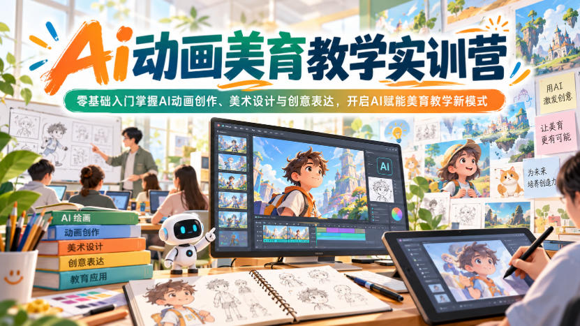 Ai动画美育教学实训营，零基础入门掌握AI动画创作、美术设计与创意表达，开启AI赋能美育教学新模式-赚钱驿站