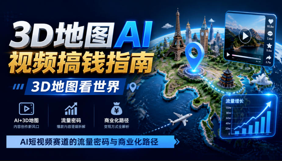 3D地图AI视频搞钱指南，3D地图看世界，AI短视频赛道的流量密码与商业化路径【文档】-赚钱驿站
