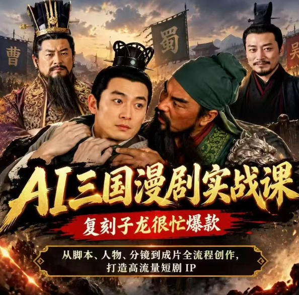 抖音14W粉博主同款AI三国漫剧实战课，复刻子龙很忙爆款，从脚本、人物、分镜到成片全流程创作，打造高流量短剧IP-赚钱驿站