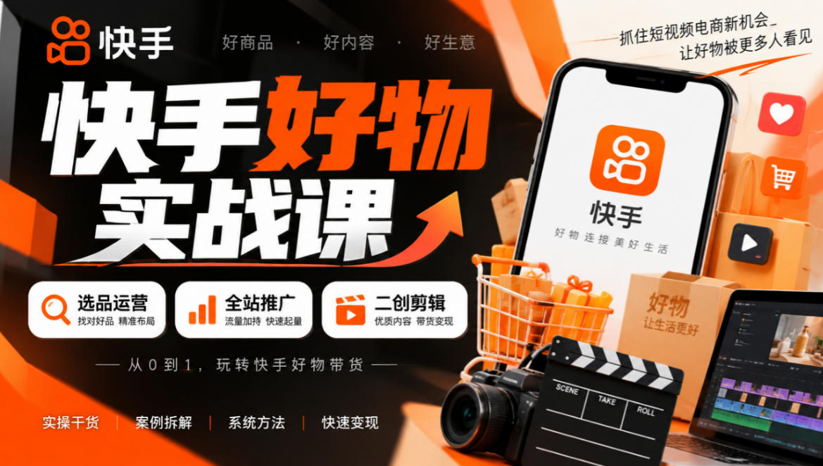 快手好物实战课｜选品运营+全站推广+二创剪辑带货变现-赚钱驿站
