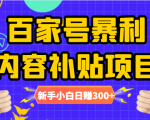 百家号暴利内容补贴项目，图文10元一条，视频30一条，新手小白日赚300+-赚钱驿站
