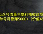 公众号流量主暴利撸收益项目,单人单号月稳赚5000+(价值480元)-赚钱驿站
