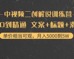 中视频二创解说训练营：从0到精通 文案+标题+素材、月入5000到5W-赚钱驿站