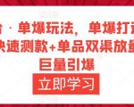 万相台·单爆玩法,单爆打造流程+单品快速测款+单品双渠放量+単品巨量引爆-赚钱驿站